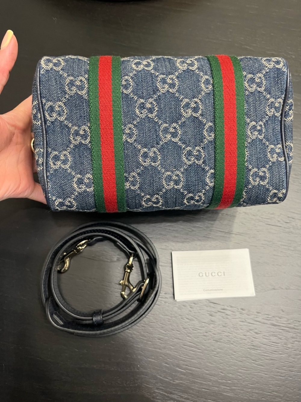 NEW ❤️Gucci💚 Mini GG Handbag in Blue & White GG Denim - Picture 14 of 15